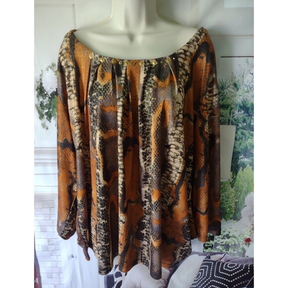 Ruby Rd Size 3X Top Boho Western Southwestern Reptile Snake Print Rodeo Festival - Picture 1 of 6